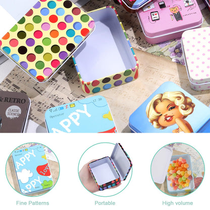 Pramape Pack of 8 Metal Tins with Lids, 90 x 65 x 25 mm Circular Dots Tin Boxes for Small Items and Craft Projects