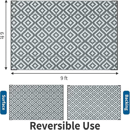 Enipate Geometric Outdoor Rugs for Patios Clearance, 182 x 274cm(6x9ft) Reversible & Easy Cleaning Patio Decking Rug, Portable Comfortable Woven