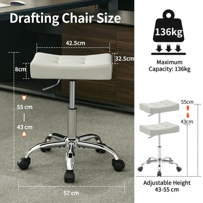 FIRAVOE Adjustable Drafting Stools 43.5–54.5 cm (Saddle Shaped Seat) (136 kg Capacity) Office Stool with Wheels