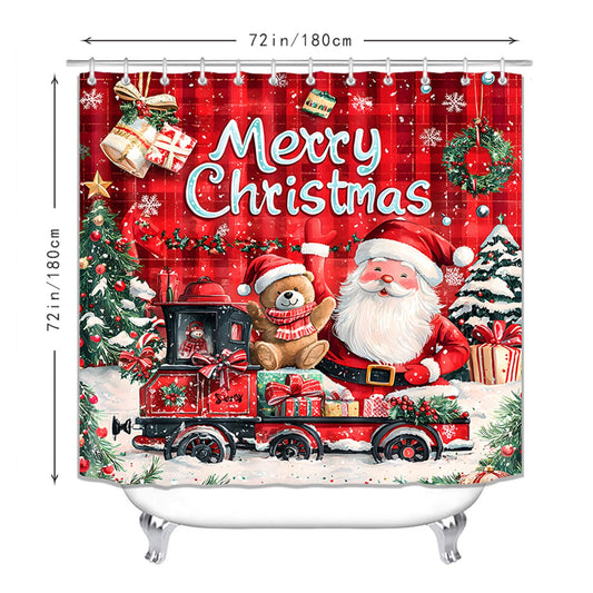 CJWLKJ Merry Christmas Shower Curtains for Bathroom 72 x 72 Red Buffalo Plaid Vintage Santa Bear Tree Winter Decoration Rustic Retro Farmhouse