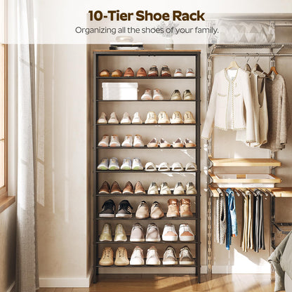 YATINEY 10-Tier Shoe Rack, Tall Shoe Rack, Shoe Shelf for 40 Pairs of Shoes, Large Capacity Shoe Organizer, Durable and Stable, Industrial Style
