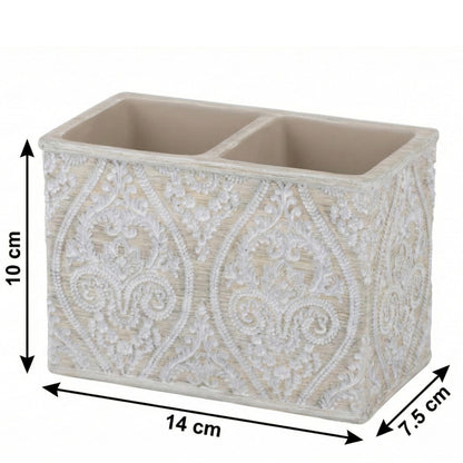 Makeup Brush and Toothbrush Holder Double, Cream, 14x10 cm