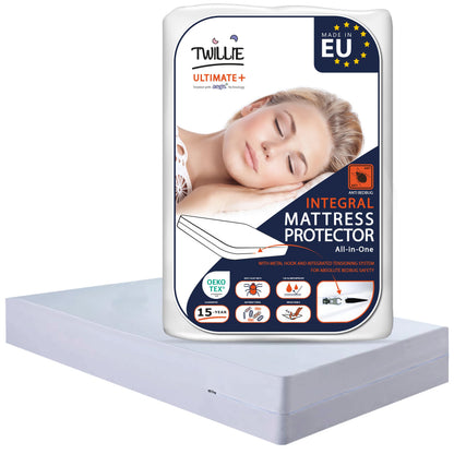 Twillie - Integral Mattress Cover 150x200x20 cm Waterproof - Anti bedbug - Oeko-TEX® Mattress Cover AEGIS® treatment Anti-Dust Mite, Anti-Bacterial