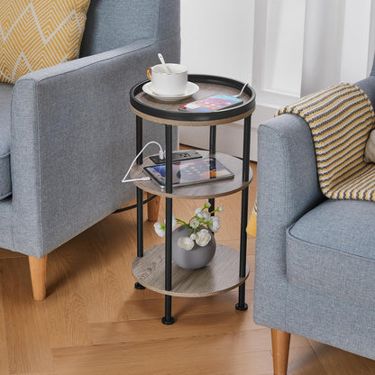 YEAKOO Nordic End Table, 3-Tier 30cm Round Side Table with Storage Shelf Edge Protection Tray