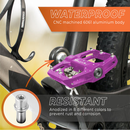 IMPALAPRO - Dual Function Bicycle Pedals 9/16'' Compatible with Shimano - Dual Platform MTB Flat and SPD Clipless Pedals (Pink)