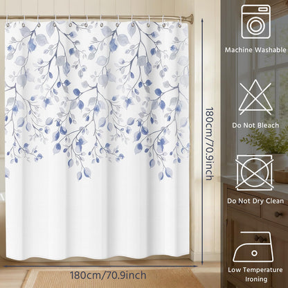 FAVORTALK Shower Curtains Washable Shower Curtain Mould Proof Resistant Waterproof Leaf 180x180cm Bathroom Curtains with Hooks Quick-Drying Polyester