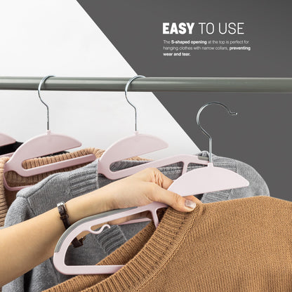 KEPLIN 50-Pack Non-Slip Hangers – Durable, Slimline Design for Space Saving with 360° Swivel, Tie Organiser, Strap Hooks, and S-Shape Opening - Blush