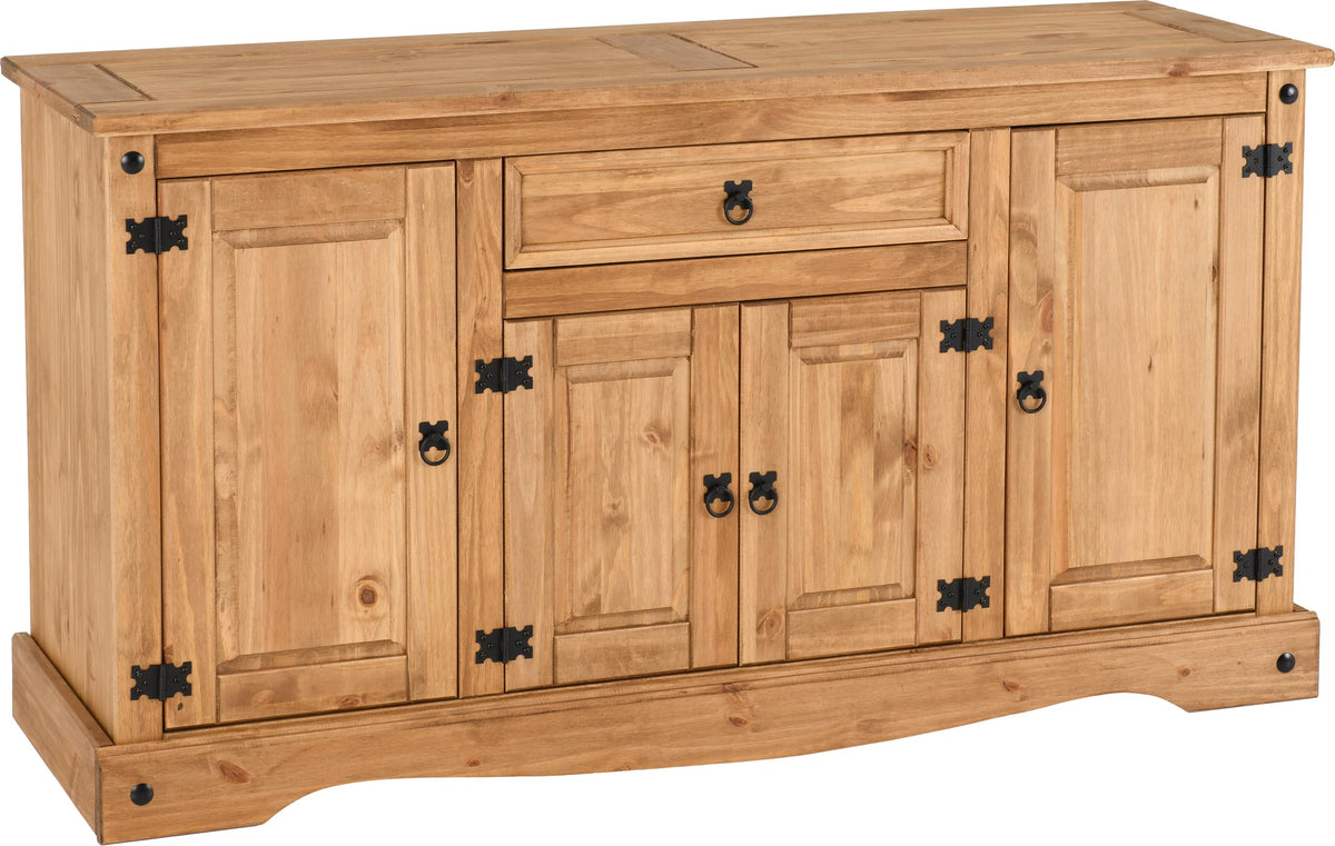 Seconique Corona 4 Door 1 Drawer Sideboard in Distressed Waxed Pine