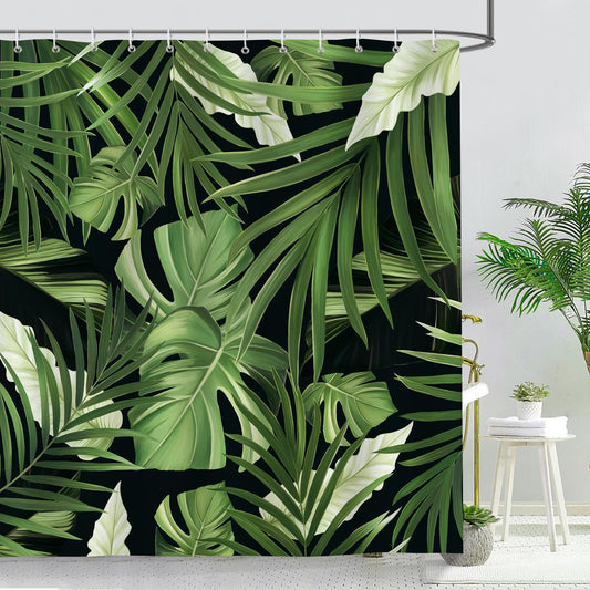 Bonhause Tropical Leaves Shower Curtain Green Palm Leaf Plant Bathroom Curtain 180 x 180 cm Waterproof Mildew & Mould Resistant Polyester Fabric Bath