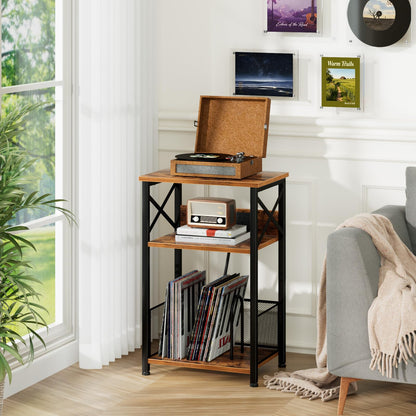 AMHANCIBLE Record Player Stand with Charging Station, Vinyl Record Storage