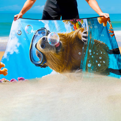 Violetpos Snorkeling Capybara Beach Towel, Extra Large 180x90 cm 250GSM Microfibre, Sand Free Quick Dry