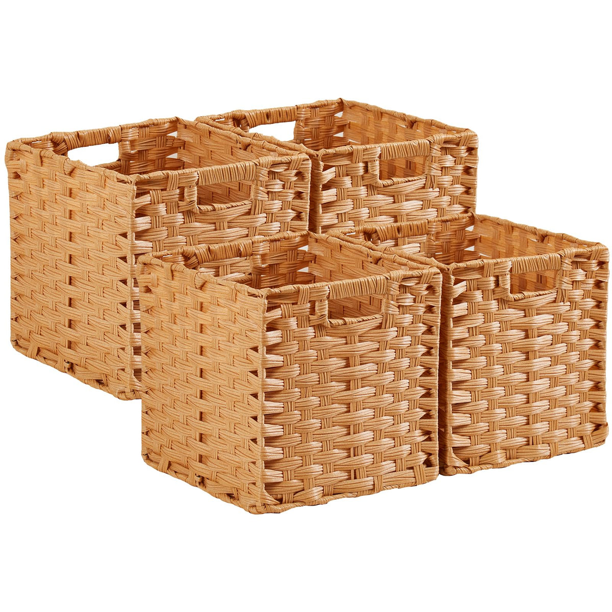 SOCOHOME Cube Storage Box,31x31x31cm Faux Rattan Boxes for Toy Clothes Shelf Nursery Closet Waterproof,Non-Mouldy(Beige, 4 Pcs)