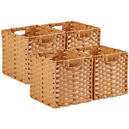 SOCOHOME Cube Storage Box,31x31x31cm Faux Rattan Boxes for Toy Clothes Shelf Nursery Closet Waterproof,Non-Mouldy(Beige, 4 Pcs)