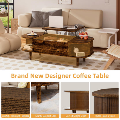 PURFINO Coffee Table with Lift Top - Wooden Modern Centre Table with Unique Textured & Hidden Storage, for Living Room, Bedroom, Small Space