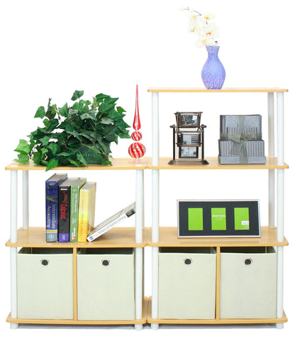 Furinno TURN-N-TUBE Storage Shelves, 3-Tier Toolless Book Shelf with Storage Bins, Display Shelf, for Organization and Storage, Living Room, Garage