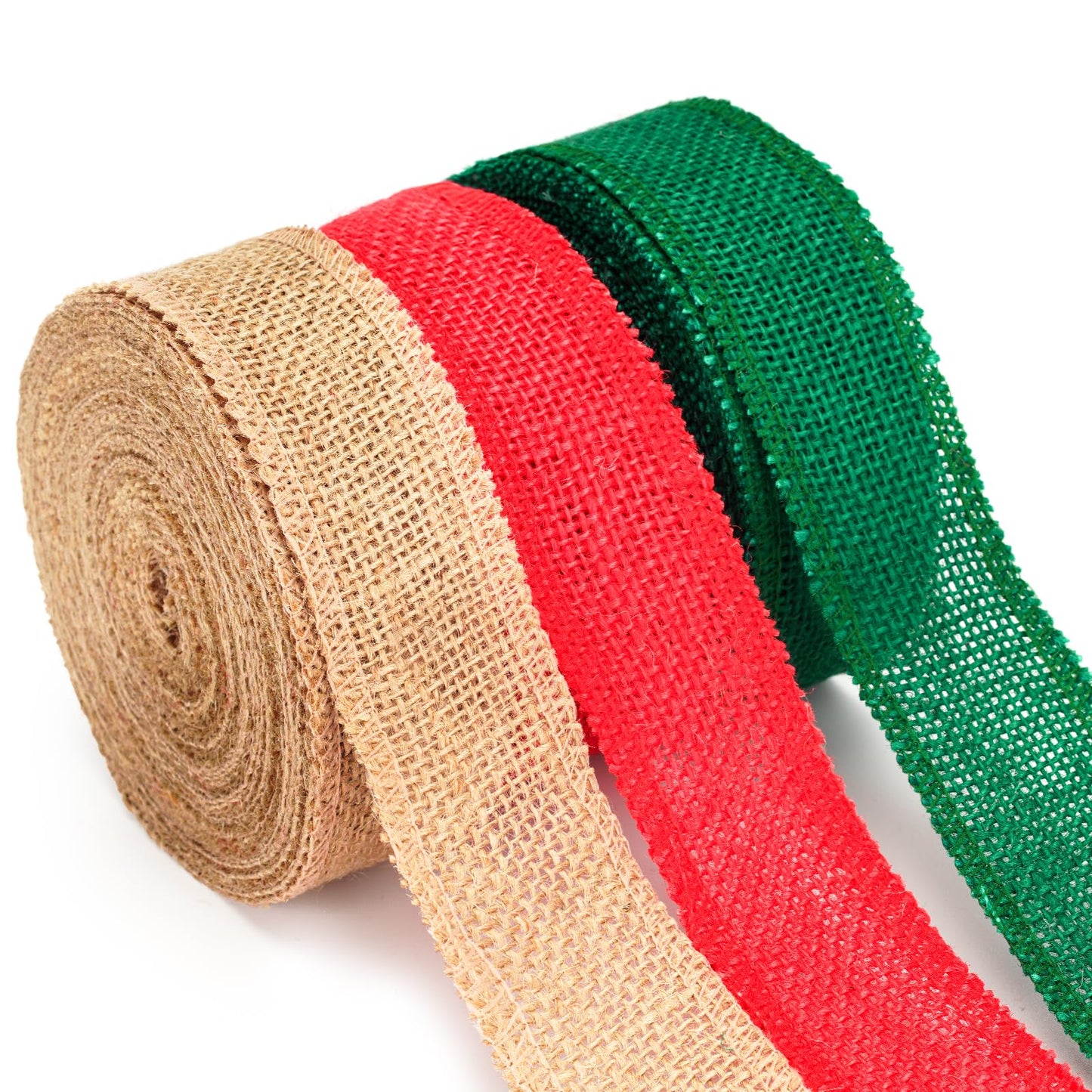 KINGLAKE Hessian Jute Ribbon, 4cm Burlap Ribbon Roll, 30m Natural + Red Green Brown, Multi-purpose Occasion, Rustic Style, Ideal for Gift Wrapping,