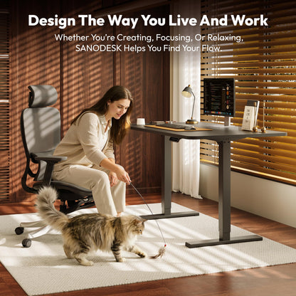 SANODESK Electric Standing Desk 110 * 54 One Piece Height Adjustable Desk With Memory Smart Panel Sit Stand Table With Hooks for Home Office