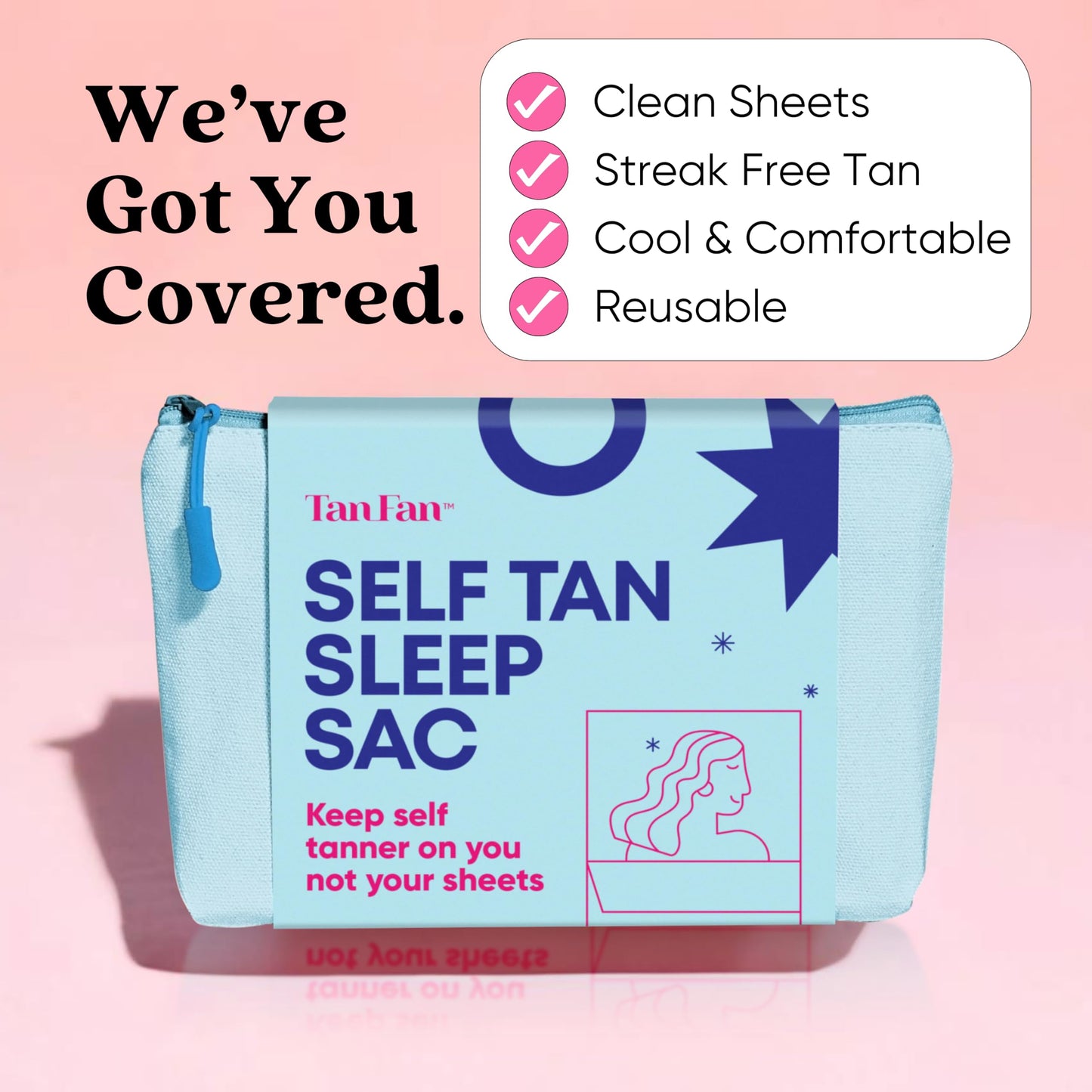 Tan Fan Self Tan Sleep Sac - Keep Sheets Clean From Fake Tan Stains - 100% Cooling Silky Poly Sleeping Sack - Wont Rub or Absorb Tanning Lotion -