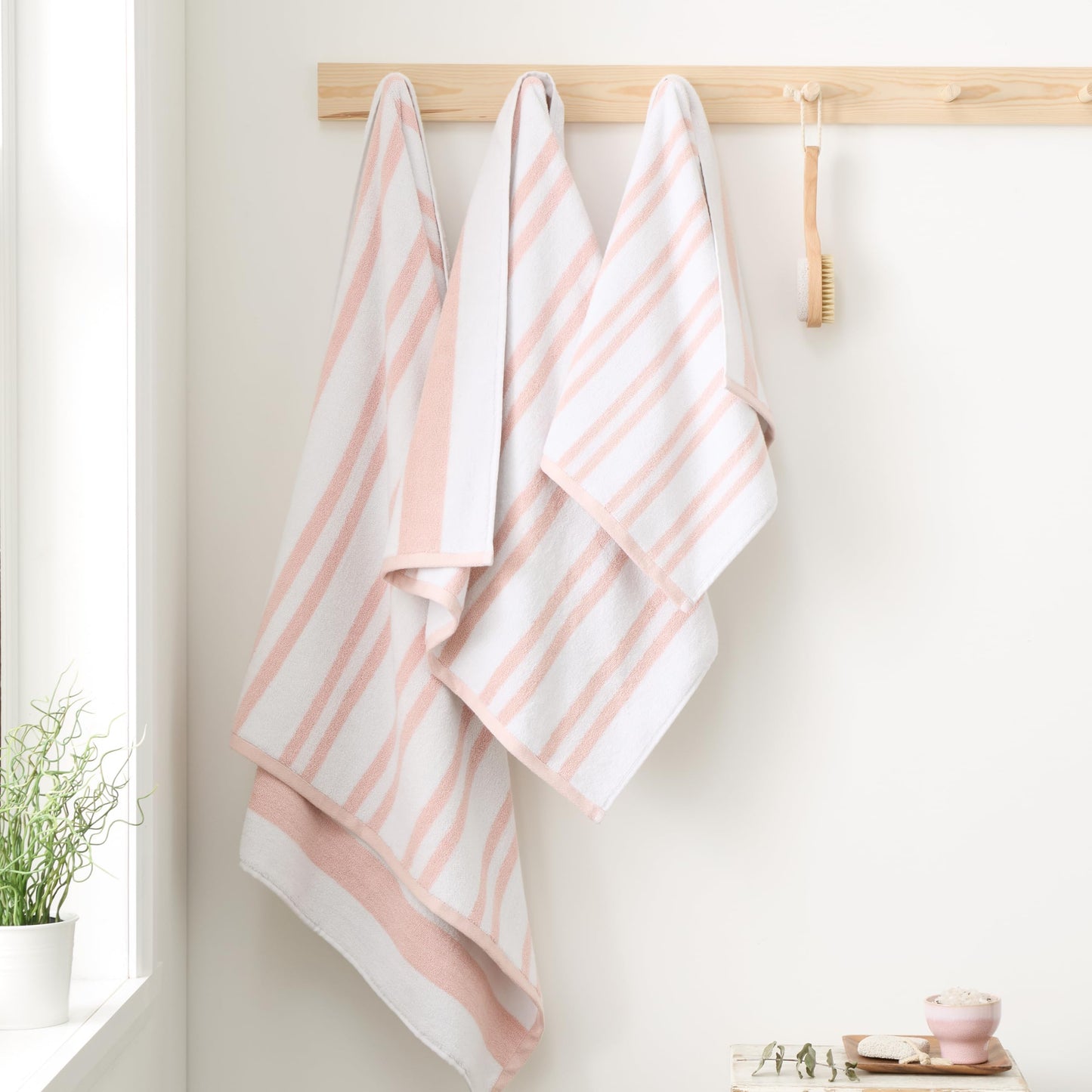 Bianca Reversible Stripe 50x90cm Cotton Jacquard Hand Towel Blush Pink