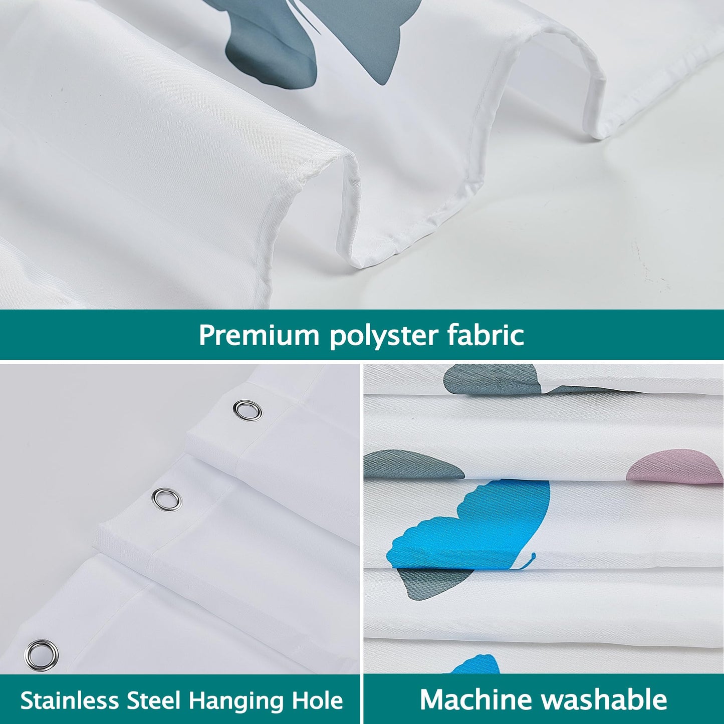 AWIYTE Shower Curtain 180 x 180 cm (71 x 71 Inch), Waterproof Polyester Textile Fabric Machine Washable with 12 Plastic Hooks & Weighted for Bathroom