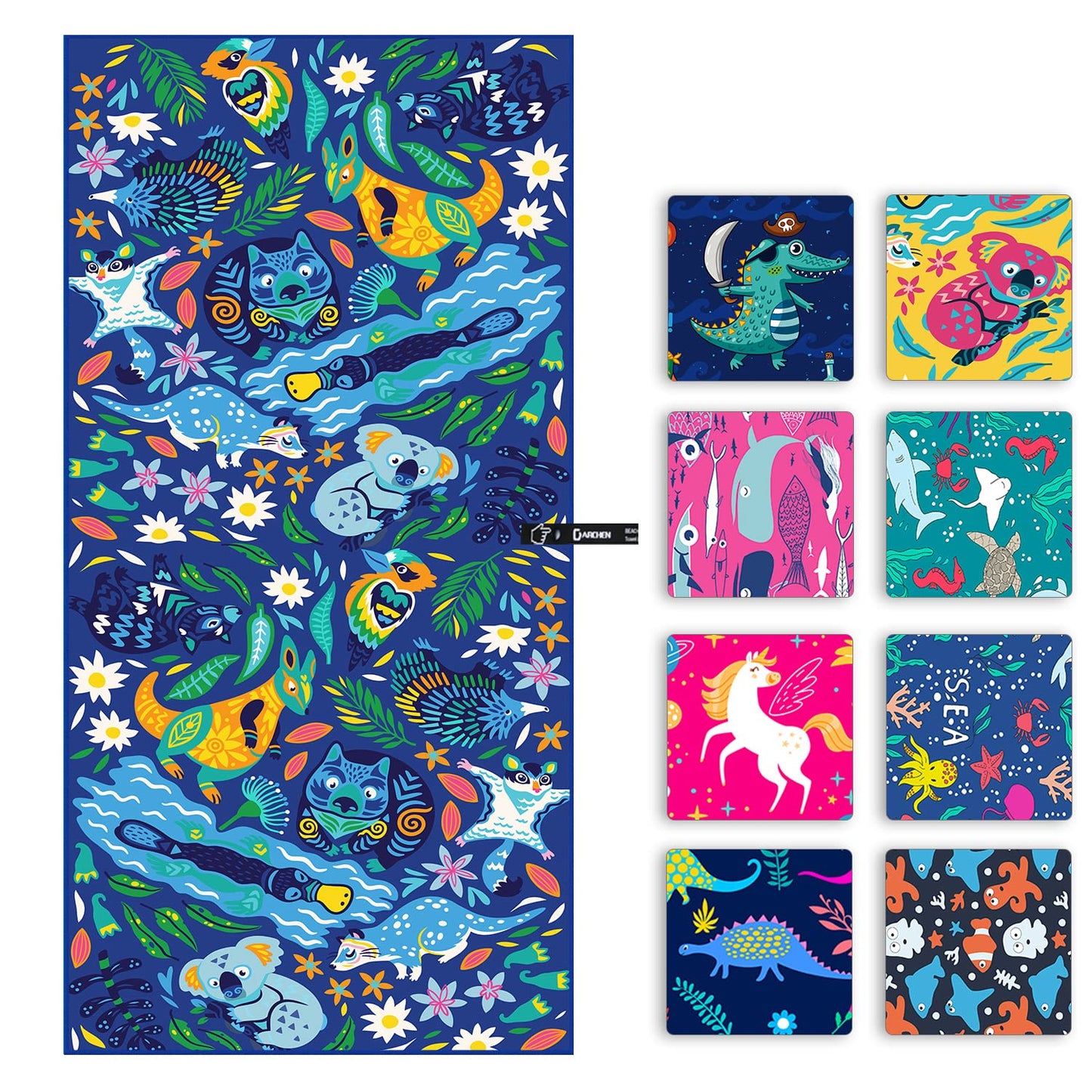 DARCHEN Microfiber Beach Towels Oversize Quick Dry Towel[1 or 4 Pack]Travel Swimming ([1 Pack] - Kids Boys Zoo, Large - 160 x 80 CM)