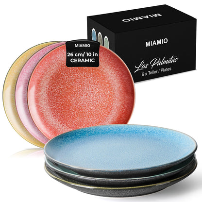 MIAMIO ? Set of 6, 26 cm Dinner Plates, Ceramic Plates, Kitchen Plates, Plate Sets ? Microwave Safe Plates, Oven and Dishwasher Safe ? Las Palmitas