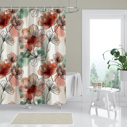 Hopomoon Watercolour Floral Shower Curtain, Waterproof Polyester Bath Curtain, Botanical Print Decorative Boho Abstract Art Shower Curtain with 12