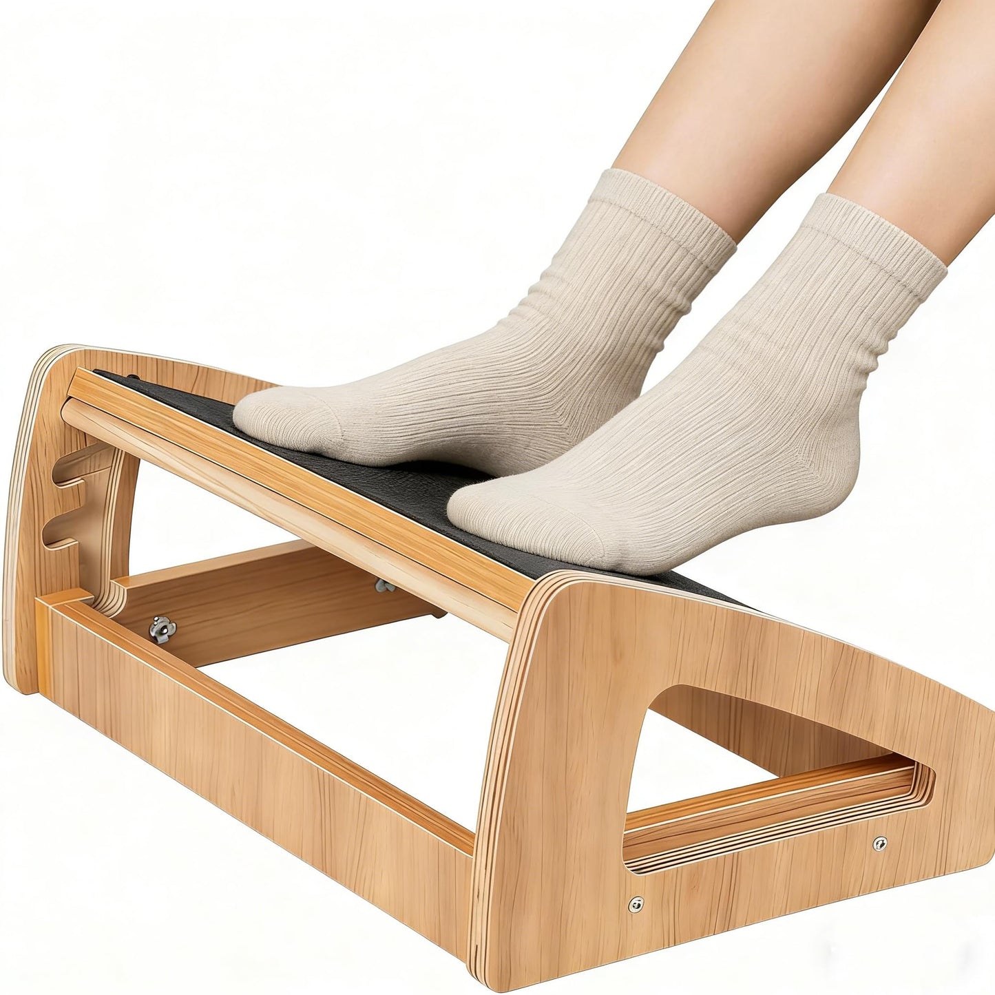 AKOZLIN Adjustable Wooden Under Desk Footrest, 4 Adjustable Heights, Anti-Slip