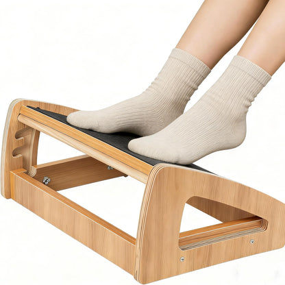 AKOZLIN Adjustable Wooden Under Desk Footrest, 4 Adjustable Heights, Anti-Slip