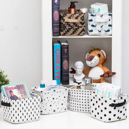 LessMo 4 Pack Storage Baskets, Collapsible Mini Storage Boxes, Canvas Fabric Waterproof Storage Bins made from Cotton and Linen, for Toys, Bathroom