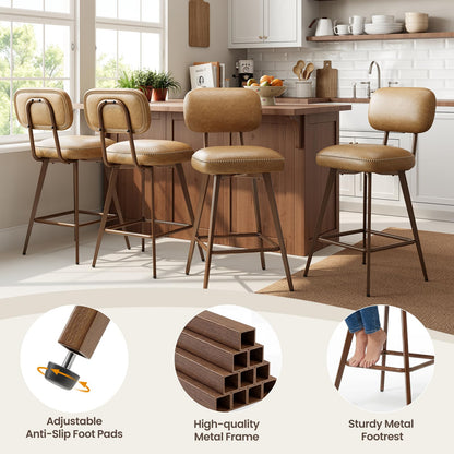 MALOL PU Leather Breakfast Bar Stools Set of 2, Swivel Kitchen Bar Chairs with Backrest and Metal Legs