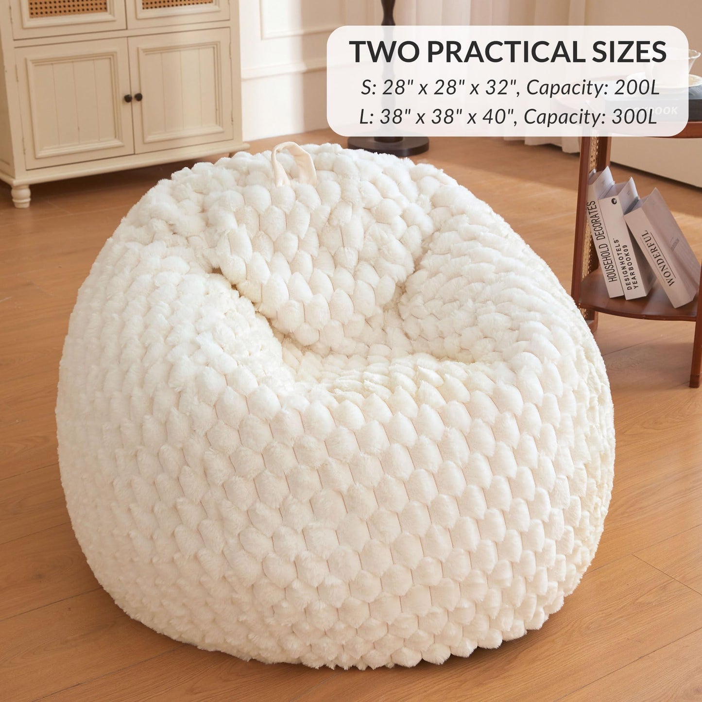 XeGe Luxury Bubble Fluffy Faux Rabbit Fur Bean Bag Cover(No Filler), Beige