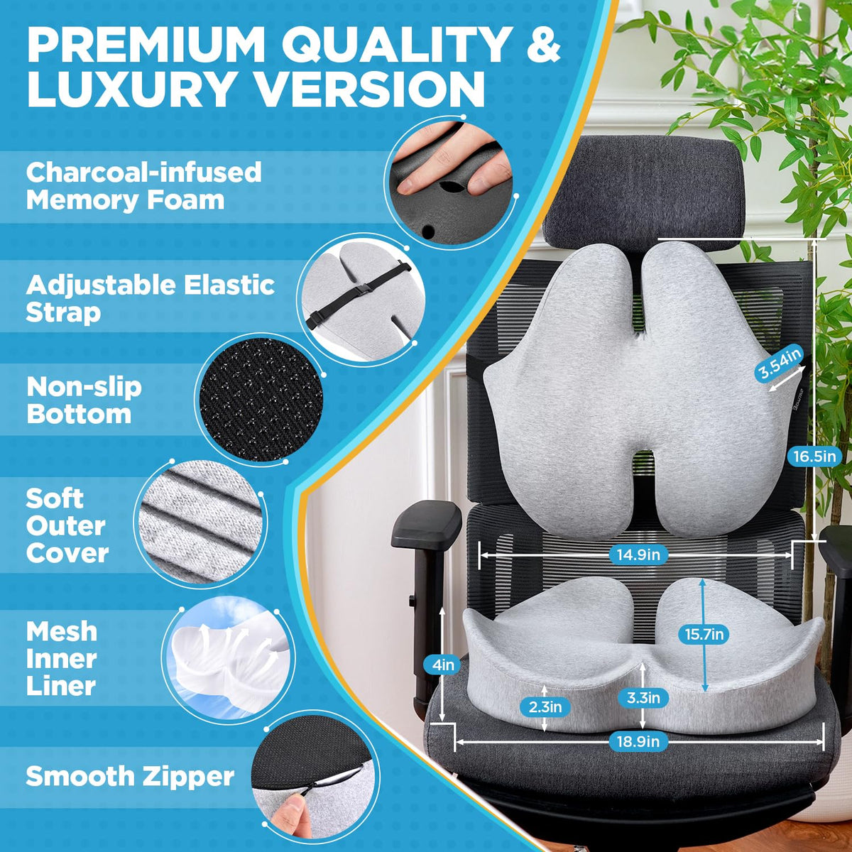 BEAUTRIP Seat Cushion & Lumbar Support Pillow for Office Chair, Car & Wheelchair - Ergonomic Coccyx Cushion for Tailbone