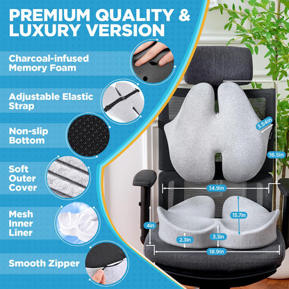 BEAUTRIP Seat Cushion & Lumbar Support Pillow for Office Chair, Car & Wheelchair - Ergonomic Coccyx Cushion for Tailbone