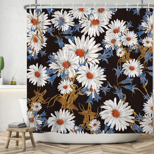 Bovlleetd Vintage Floral Shower Curtain 60x72inch Watercolor Boho Daisy Shower Curtains Retro Botanical Flower Bathroom Decor Waterproof Tub Curtain
