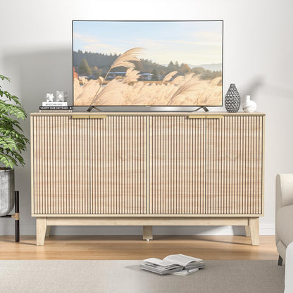 Yvsevnr Sideboards for Living Room, Buffet Storage Cupboards with Adjustable Shelves, 140 cm Kitchen Cabinet with 4 Doors, Anti-tip