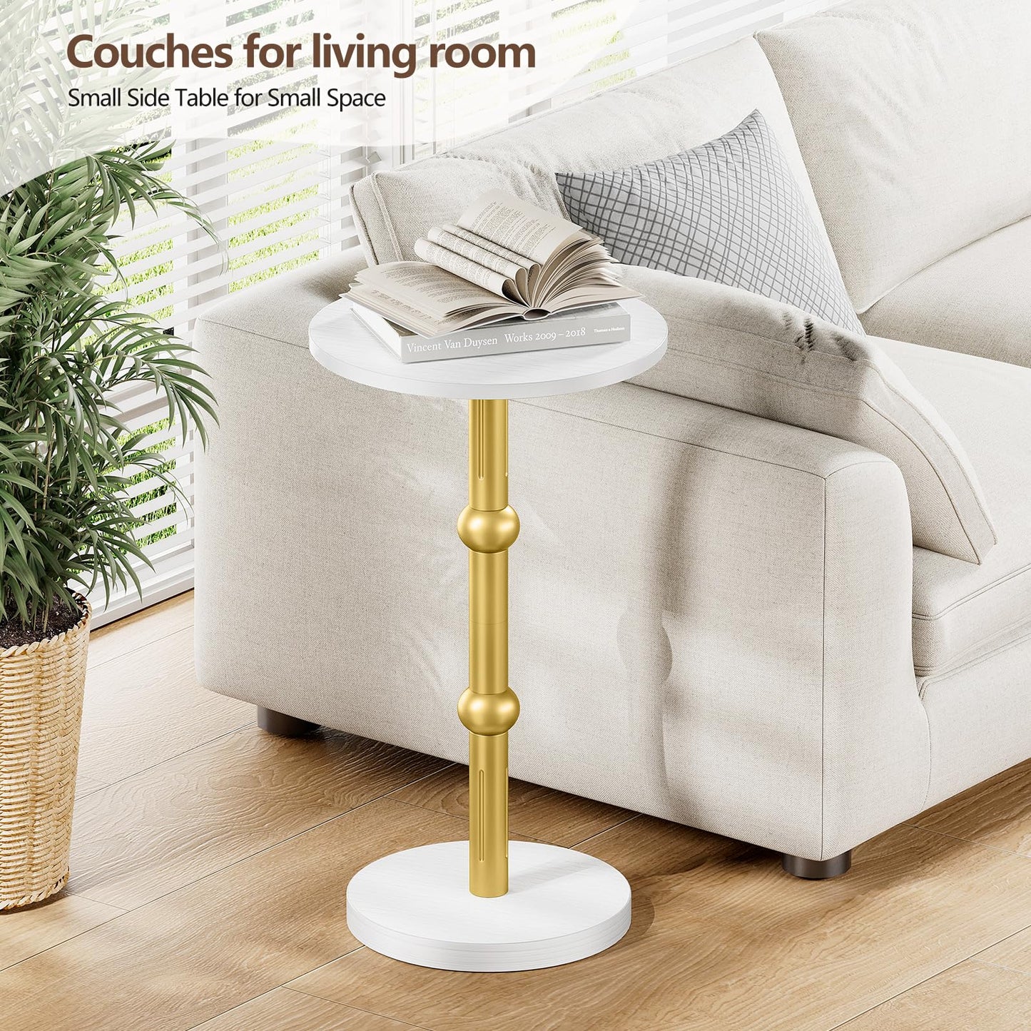 Yuede Round Side Table, Small Coffee Table, Pedestal Drink Table for Small Space, Round Bedside Table, Sofa Table, Living Room, Bedroom