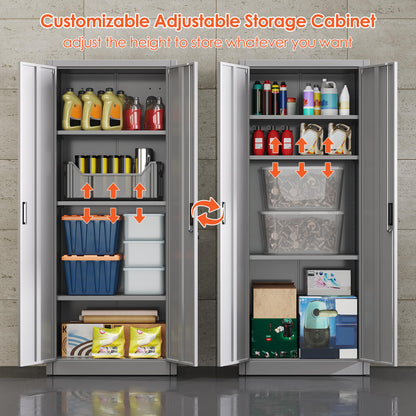 FlairVibe Metal Storage Cupboard with 2 Door and 3 Adjustable Shelves,Grey