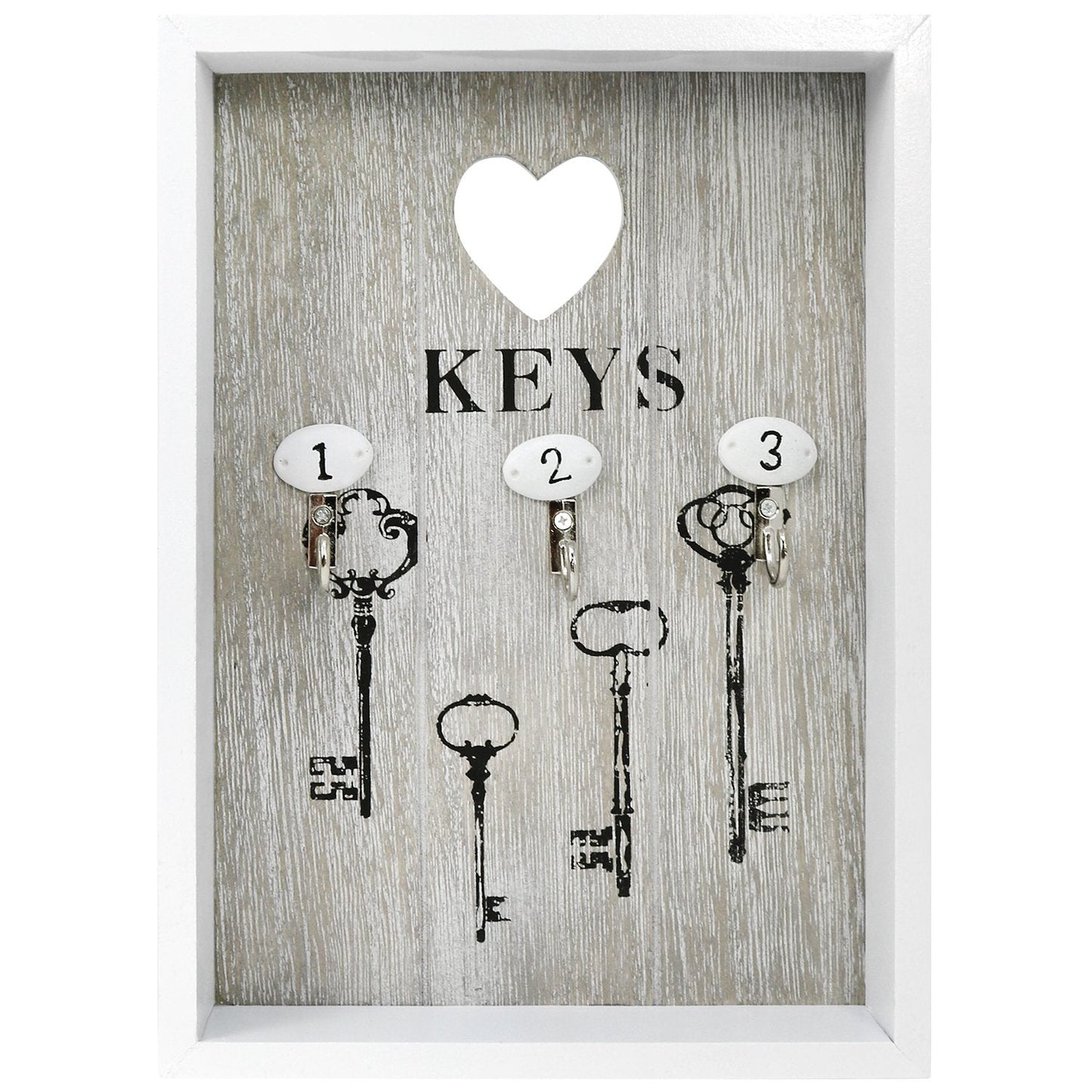 com-four® key box made of wood with 3 key hooks, 25 x 18 x 3.8 cm