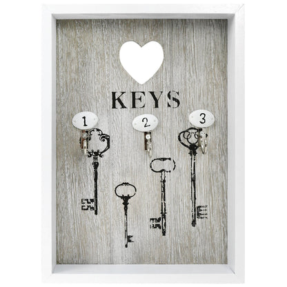 com-four® key box made of wood with 3 key hooks, 25 x 18 x 3.8 cm
