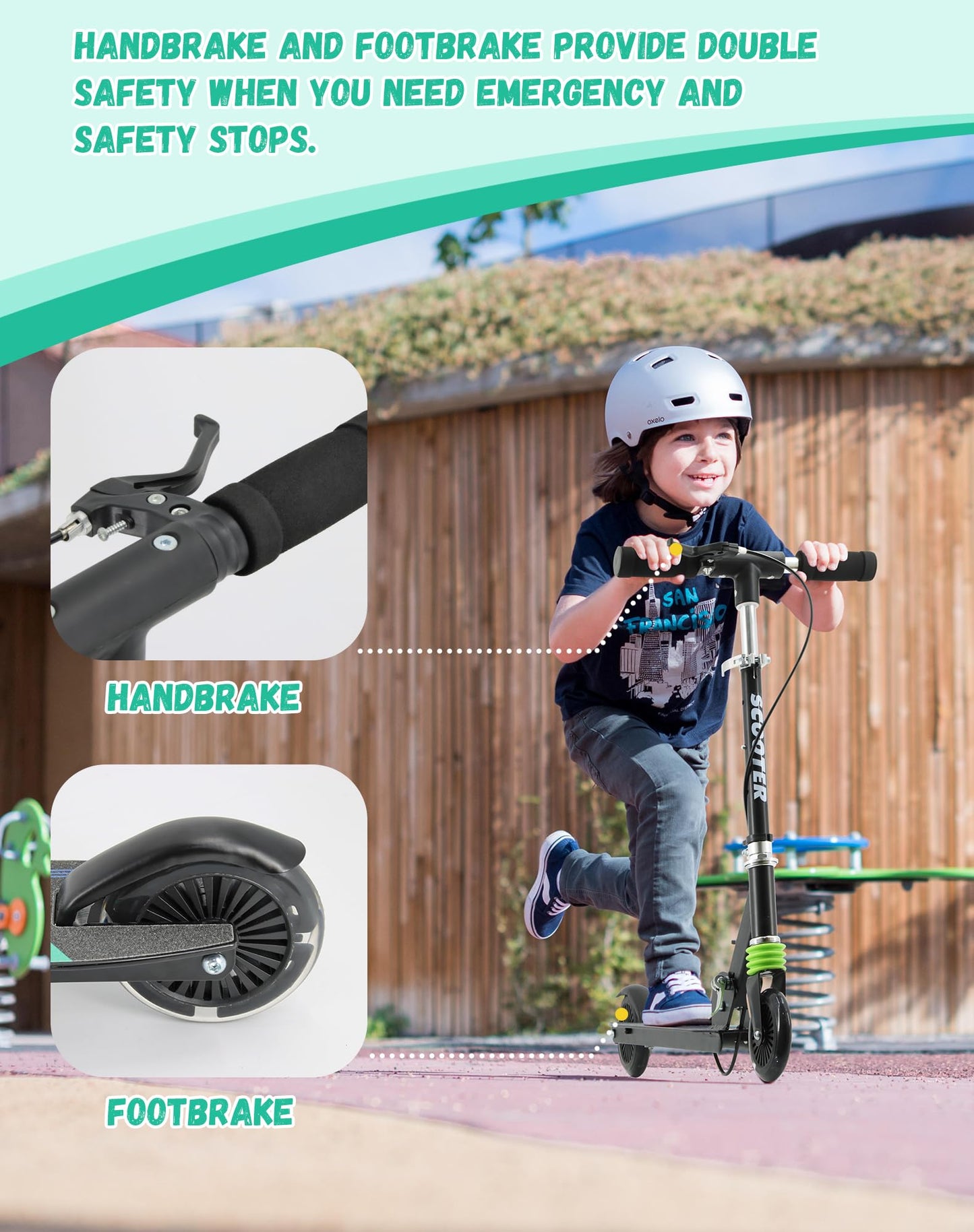 TENBOOM Scooter with Handle Brake for Kids Ages 4-7, Light Up Wheels Gift for Girls Boys Ages 6-12, Easy Folding with 3 Levels Adjustable Handlebar