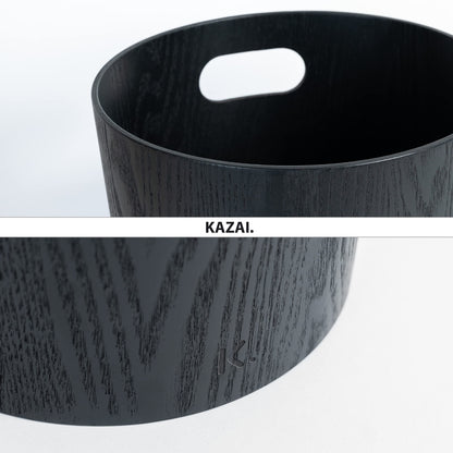 Kazai. Real Wood Waste Paper Bin Brje | Modern Wooden Paper Basket for Office, Kids' Room, Bedroom and more | 9 liters | Oak black