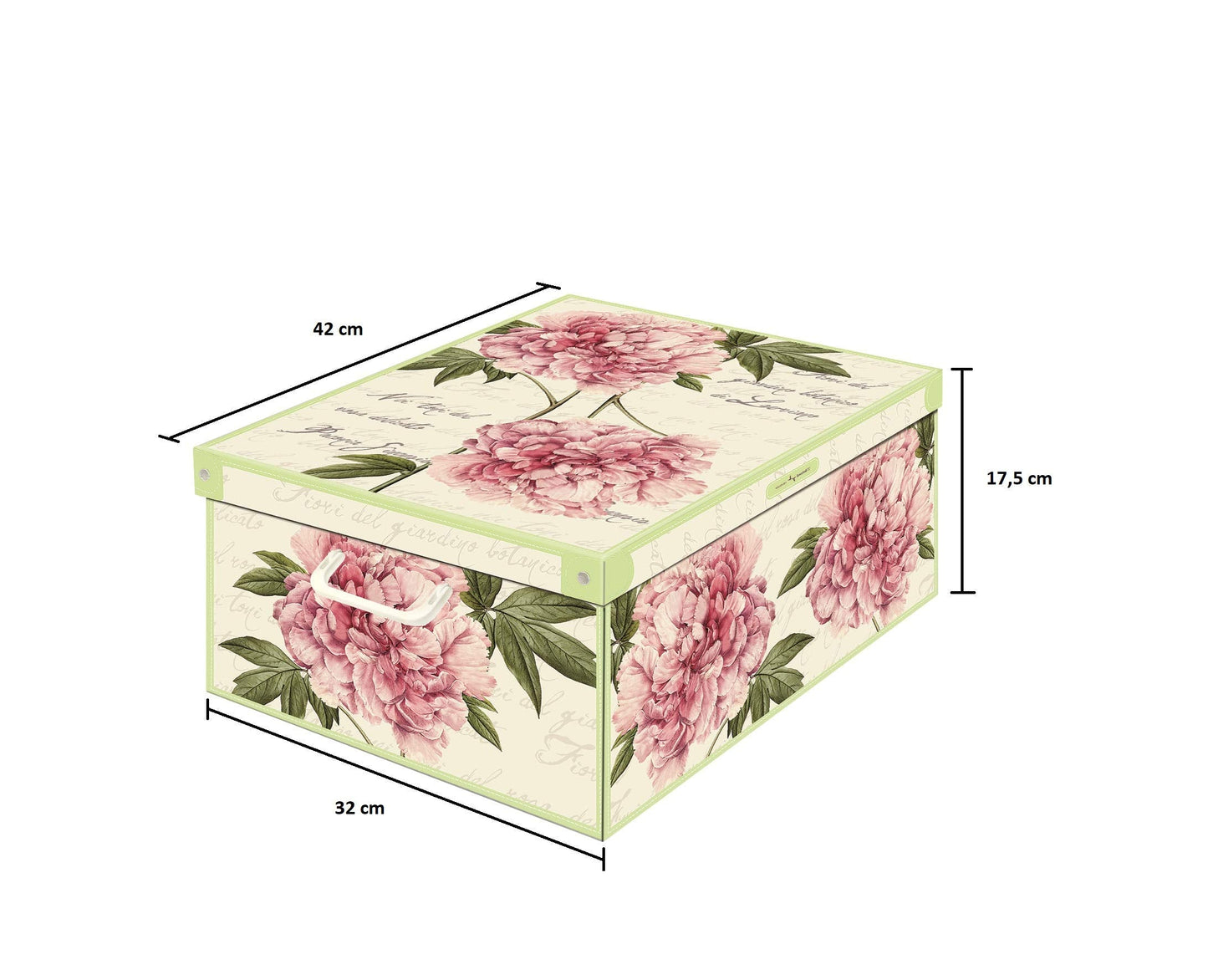 LAVATELLI Collection Midi Peony, Decorative, Cardboard lids and Handles, Clothes, Toy Box Baskets, Teddy Storage, Medium, Peonies