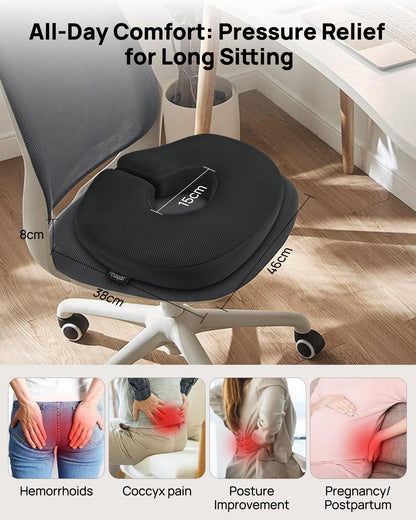 Feagar Donut Cushion with Adjustable Buckle, Hemorrhoid & Ring Cushion for Pressure Relief, Memory Foam Doughnut Cushion for Long Sitting