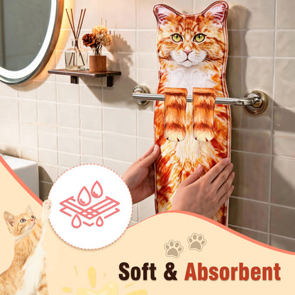 PAT JUUMG Funny Cat Hand Towels for Bathroom Kitchen,Cute Cat Decor Towel,Hanging Face Towels,Super Absorbent Soft,Funny Cat Gifts for Cat Lovers