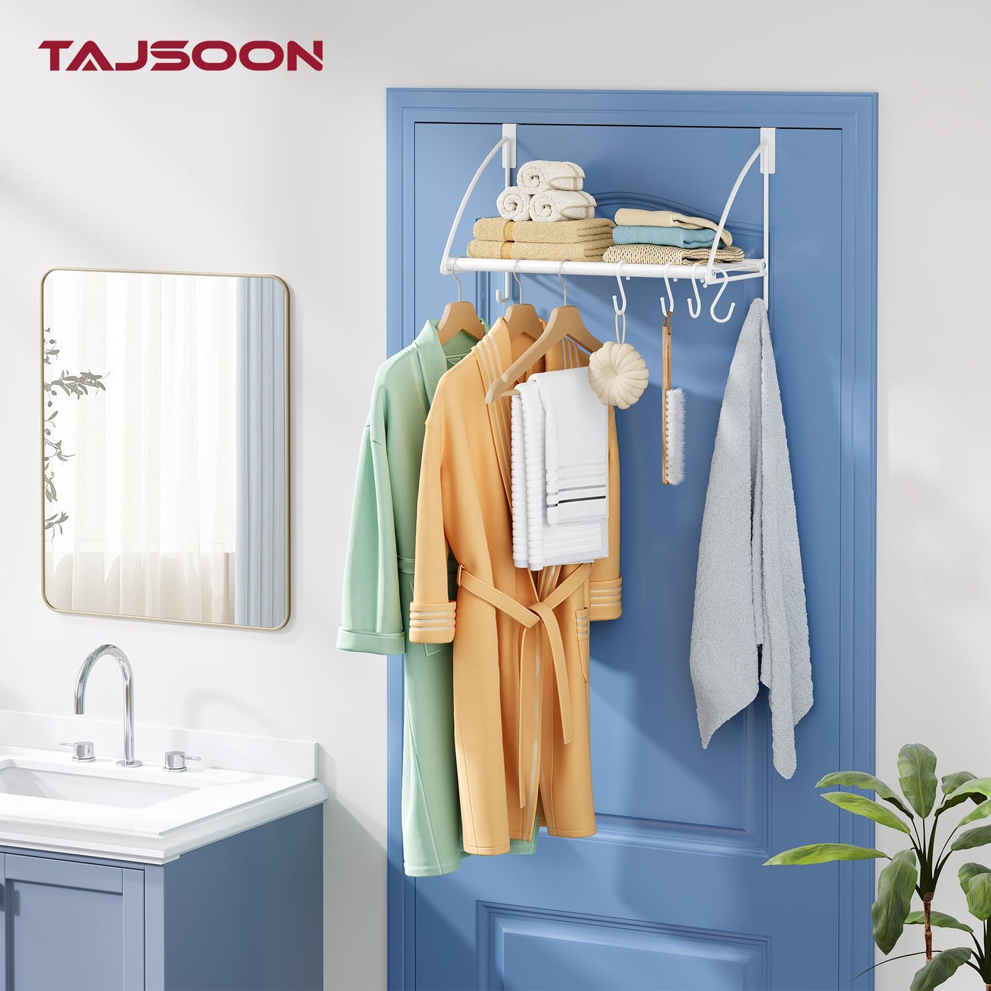 Tajsoon Over the Door Clothes Rack with Storage Rack and Hooks 16.54" White