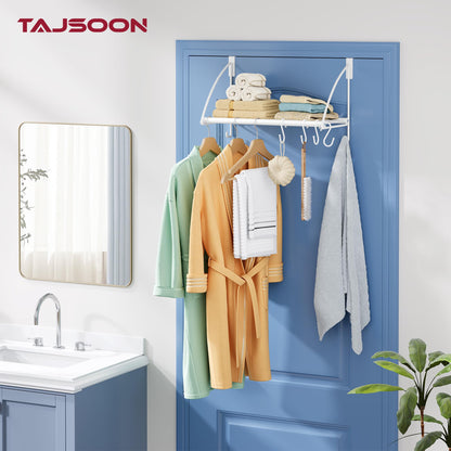 Tajsoon Over the Door Clothes Rack with Storage Rack and Hooks 16.54" White