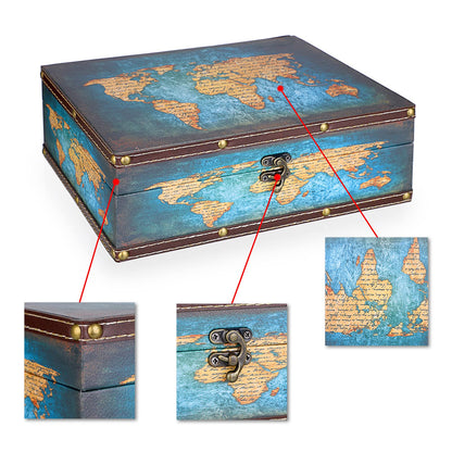 SUMNACON Vintage Treasure Storage Box with Latch 27.2*21.5*9.4cm, Green Map