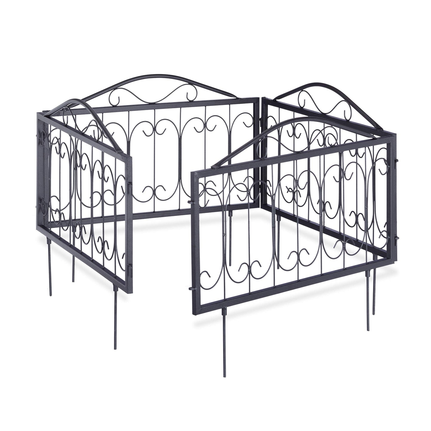 Relaxdays Goth Set of 4 Metal Garden Panels, Nostalgic Style, Yard Fence for Inserting, 33 x 56.5 cm, Blacks, 1.5x225x47 cm