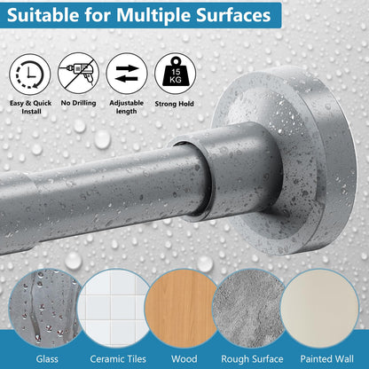 WELDUN Curtain Tension Rod Extendable, 48-190CM No Drill Telescopic Shower Curtains Rail, Adjustable Strong Spring Rod for Window Bathroom, Bedroom